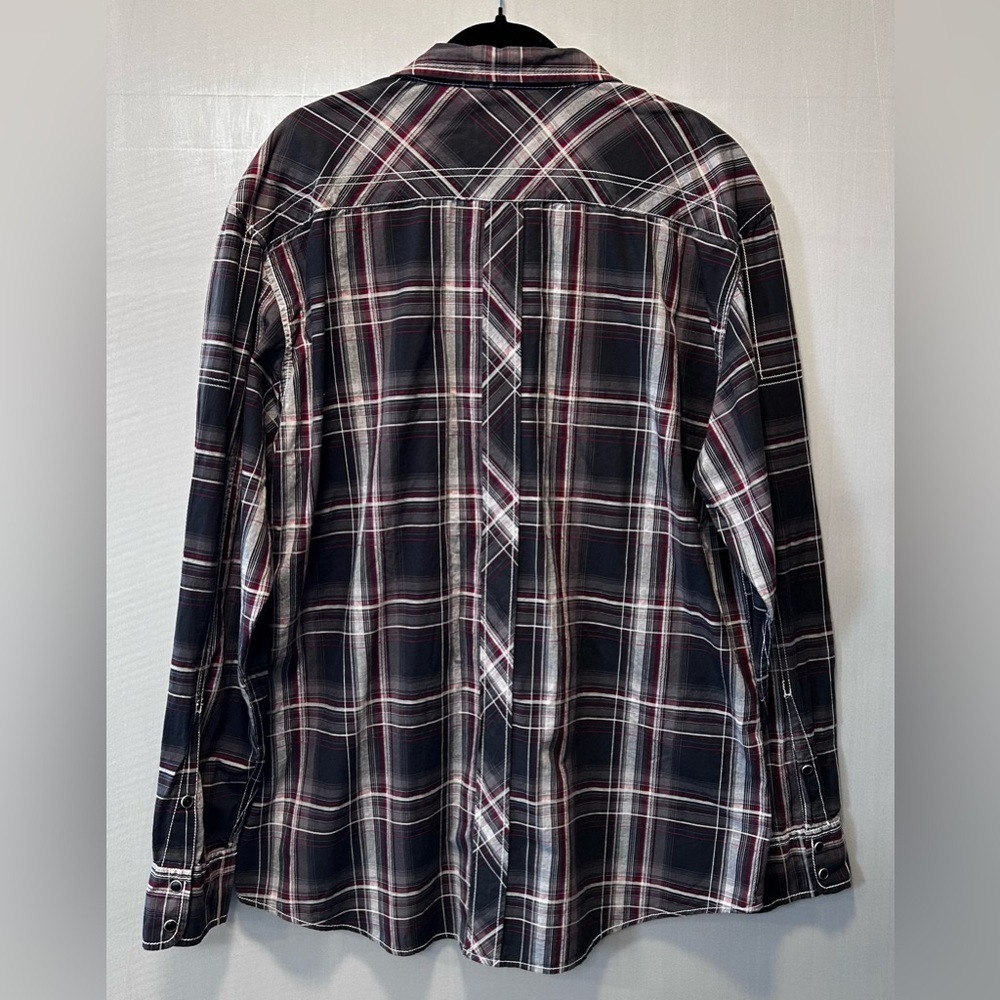 BKE Men’s Pearl Snap Black Red Plaid Western Style Athletic Fit Shirt Sz XXL - Picture 6 of 7